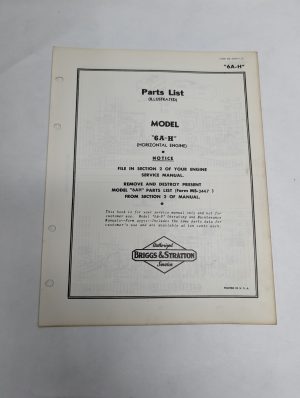 Briggs & Stratton Engine Illustrated Parts List Catalog Manual 6A-H Ms-3488