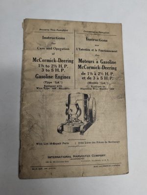 Mccormick Deering Gasoline Engines Type La Instruction Operation Manual Book