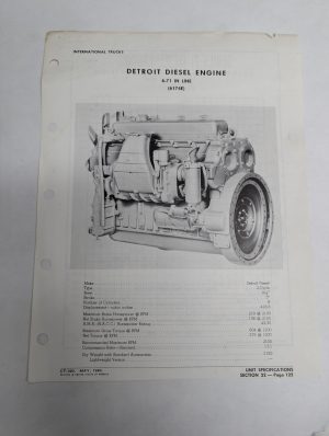 Detroit Diesel Engine Specifications Information Sheet 1960 6V-71 6174E