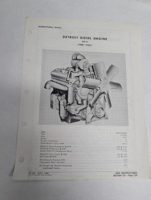 Detroit Diesel Engine Specifications Information Sheet 1960 8V-71 7087-7241