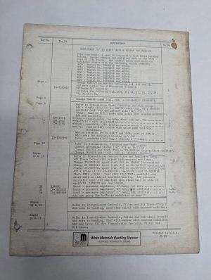 Supplement “A” White Fork Lift Truck Parts Catalog R2160A Ma30 Ma40 Ma50 Ma60