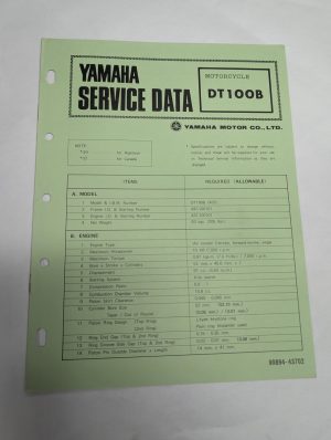 Original Oem Yamaha Service Data Sheets Motorcycle Specifications Dt100B