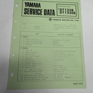 Original Oem Yamaha Service Data Sheets Motorcycle Specifications Dt125B Dt125Eb