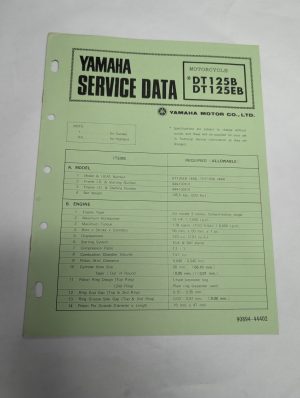 Original Oem Yamaha Service Data Sheets Motorcycle Specifications Dt125B Dt125Eb