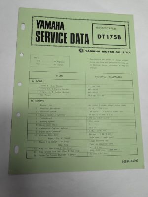 Original Oem Yamaha Service Data Sheets Motorcycle Specifications Dt175B