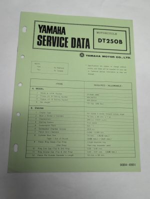 Original Oem Yamaha Service Data Sheets Motorcycle Specifications Dt250B
