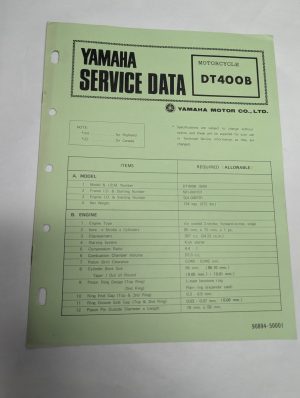 Original Oem Yamaha Service Data Sheets Motorcycle Specifications Dt400B