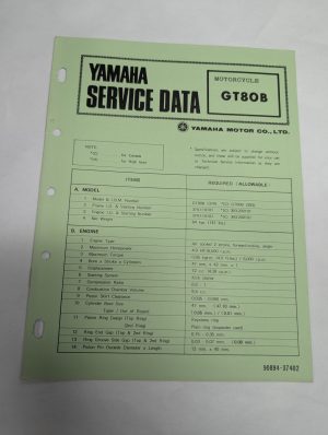 Original Oem Yamaha Service Data Sheets Motorcycle Specifications Gt80B