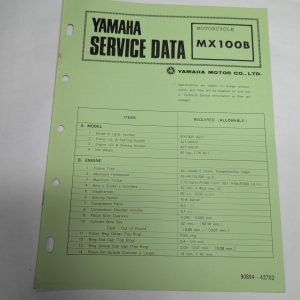 Original Oem Yamaha Service Data Sheets Motorcycle Specifications Mx100B