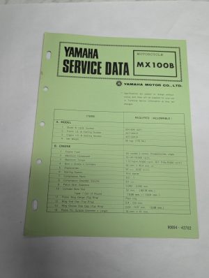 Original Oem Yamaha Service Data Sheets Motorcycle Specifications Mx100B