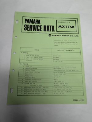 Original Oem Yamaha Service Data Sheets Motorcycle Specifications Mx175B