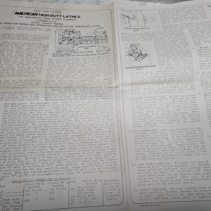 American High Duty Lathes Tool Works Operating Instruction Sheet Machine Ref