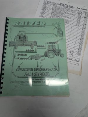 Balzer Models 1200 1500 1800 2000 Shredder Pull Type Owners Manual Operation
