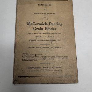 Ih Mccormick Deering Owners Instruction Manual Type 'M' Grain Binder 1937