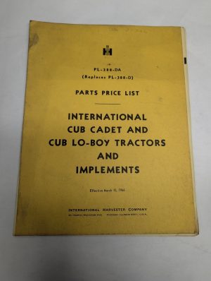 International Cub Cadet Lo-Boy Tractor & Implements Parts Price List Pl-388-Da