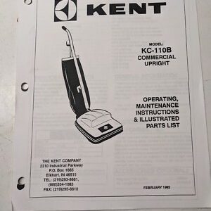 Kent Operating Maintenance Manual Parts List Book Kc-110B 1992 Upright Vacuum