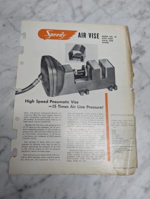 Speedy Air Vise Model #60 High Speed Pneumatic Sales Specifications Sheet