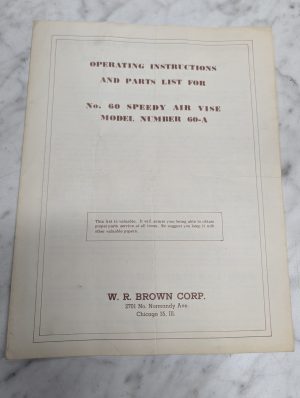Aapp Operating Instructions Parts List Catalog Manual #60 Speed Air Vise 60-A