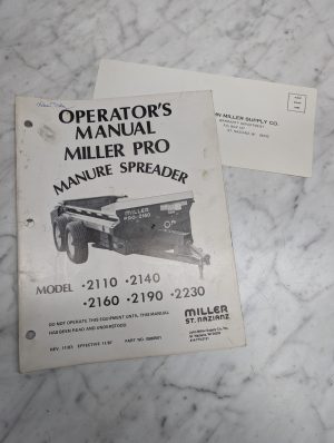 Miller Manure Spreaders 2110 2140 2160 219+0 2230 Operator'S Manual Information