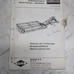 Kuhn Multidisc Mower Gmd55S Spare Parts List Book Catalog Manual 924001004