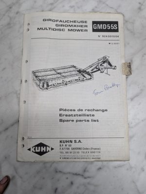 Kuhn Multidisc Mower Gmd55S Spare Parts List Book Catalog Manual 924001004
