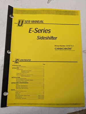 Cascade User Parts List Manual Sideshifter E-Series Fork Lift Truck 1999 218197