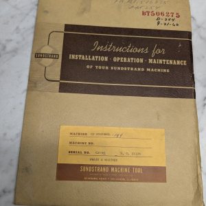 Sundstrand Machine Tool C2 Rigidmil Operation Maintenance Operators Manual