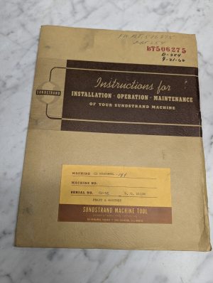 Sundstrand Machine Tool C2 Rigidmil Operation Maintenance Operators Manual