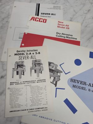 Sever-All Model 2-A 2-B Abrasive Cuting Machine Operator Manual Sales Literature