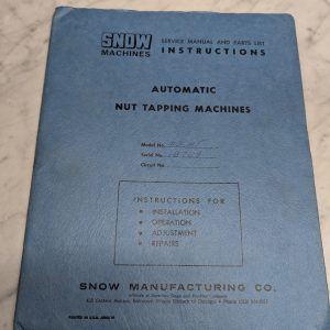 Snow Machines Service Manual Parts List Catalog Book Automatic Nut Tapping 3-Nt