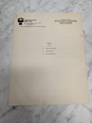 Gyromatic Machine Tool Cv-26 Installation Operation Maintenance Manual