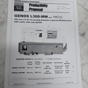 Okuma Productivity Proposal Genos L300-Mw Thinc Sales Inforomation Literature