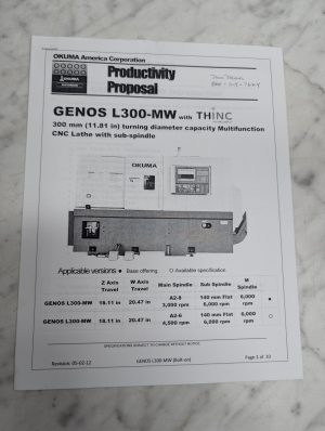 Okuma Productivity Proposal Genos L300-Mw Thinc Sales Inforomation Literature