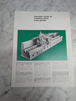 Hanchett Model Ak Traveling Wheel Knife Grinder Sales Information Brochure