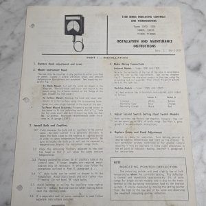 United Electric 1200 Series Indicating Controls Thermometers Instructions Sheet