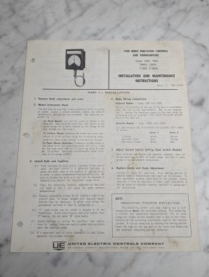 United Electric 1200 Series Indicating Controls Thermometers Instructions Sheet