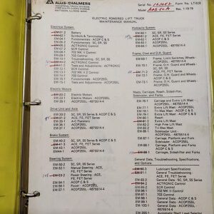 Allis Chalmers Fork Lift Truck Maintenance Manual Ace50A Electric