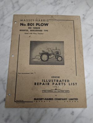 Massey Harris #801 Plow One Furrow Moldboard Type Illustrated Parts List Manual