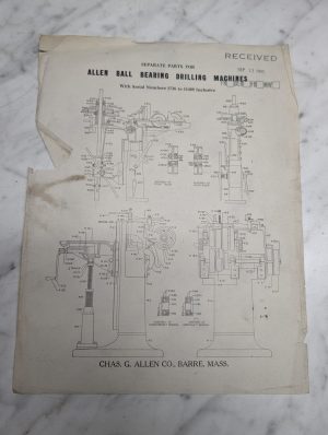 Allen Ball Bearing Drilling Machines Part Number Drawing Page 1950 Tool