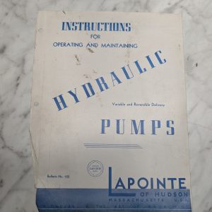Lapointe Hydraulic Poumps Operating Instruction Maintenace Guide