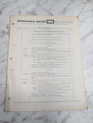 Supplement Manual “A” Only – Minneapolis Moline Mm G1000 Tractor - For R2112A