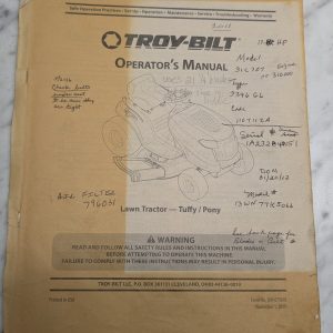 Troy-Bilt Operators Owners Manual Lawn Tractor Tuffy Pony 2011 Mower Guide