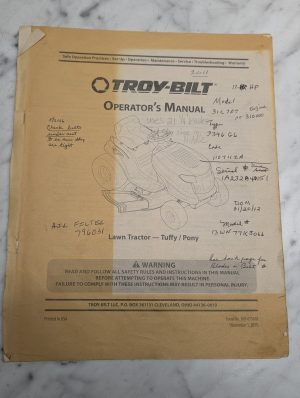 Troy-Bilt Operators Owners Manual Lawn Tractor Tuffy Pony 2011 Mower Guide