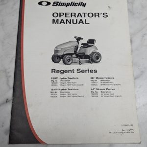 Simplicity Operators Owners Manual Regent Series 15 16 Hp Hydro Tractors 1999