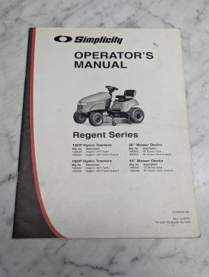 Simplicity Operators Owners Manual Regent Series 15 16 Hp Hydro Tractors 1999
