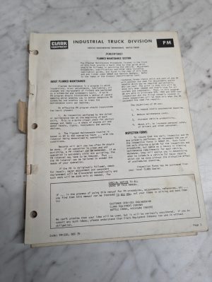 Clark Pma-424 Np500 35/45 Np245 Planned Maintenance Adjustments Shop Manual 1980