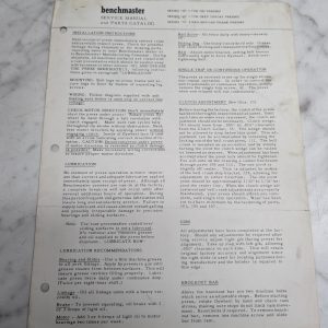Benchmaster Service Manual Parts Catalog Sheets Series 50 60 70 5 Ton Presses