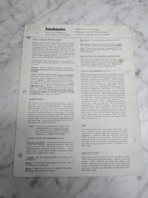 Benchmaster Service Manual Parts Catalog Sheets Series 50 60 70 5 Ton Presses
