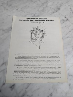 Automatic Saw Sharpening Machines Ec Hc Ic Models Wardwell Operation Sheet