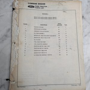Ford Tractor Repair Parts List Manual Catalog Combine Engine 360 380 Cu" Diesel